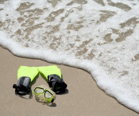 Beach fins and diving mirrors Stock Photo 01