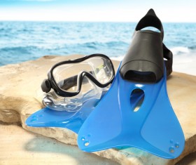 Beach fins and diving mirrors Stock Photo 02