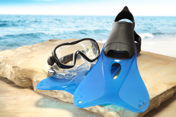 Beach fins and diving mirrors Stock Photo 02