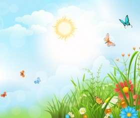 Beautiful flower with butterflies and spring background vector 07 free ...