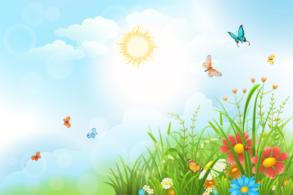 Beautiful flower with butterflies and spring background vector 01