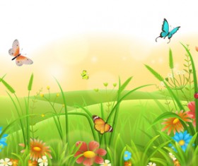 Beautiful flower with butterflies and spring background vector 04