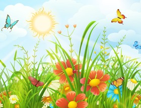 Beautiful flower with butterflies and spring background vector 05