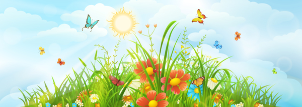 Beautiful flower with butterflies and spring background vector 05