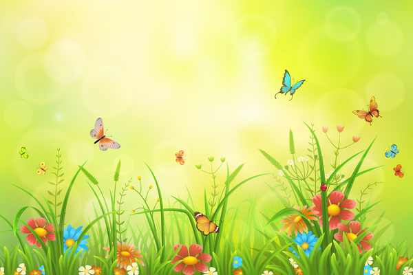 Beautiful flower with butterflies and spring background vector 06