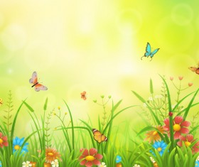 Beautiful flower with butterflies and spring background vector 07