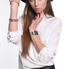 Beautiful woman with a cowboy hat Stock Photo