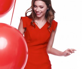 Beautiful woman with red balloon around HD picture 11