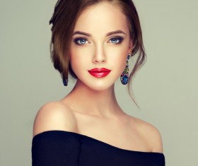 Beautiful woman with stylish hair and bright make-up Stock Photo