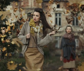 Beauty and the falling leaves HD picture