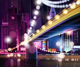 Big city night landscape vector material 03