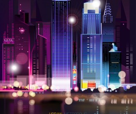 Big city night landscape vector material 04