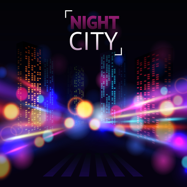 Big city night landscape vector material 06