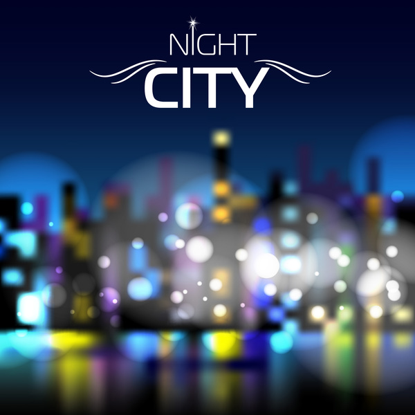 Big city night landscape vector material 10