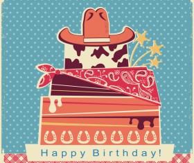 Birthday color card with cake and hat vector
