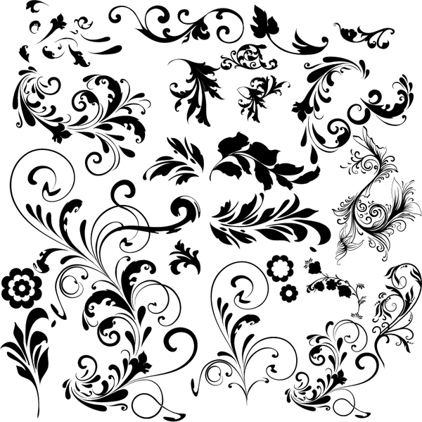 Download Black floral ornaments illustration vector 01 free download