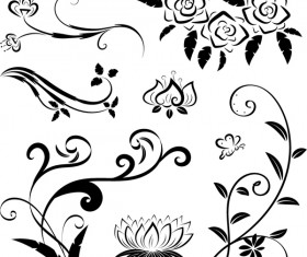 Black floral ornaments illustration vector 04