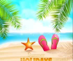 Blue sea with summer travel background vectors 02