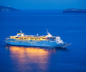 Brightly lit cruise ship Stock Photo