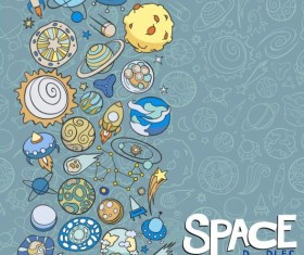Cartoon space doodles vector background 01