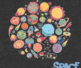 Cartoon space doodles vector background 02