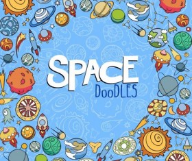 Cartoon space doodles vector background 04