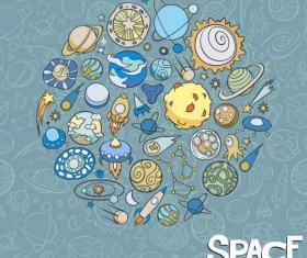 Cartoon space doodles vector background 06