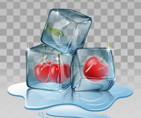 Cherry with ice cubes illustration vector
