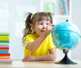 Children and globe Stock Photo