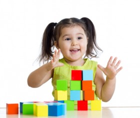 Children play with building blocks Stock Photo
