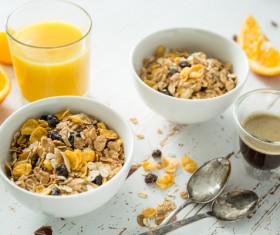 Coffee Juice and Cereal Stock Photo