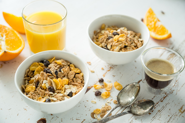 Coffee Juice and Cereal Stock Photo