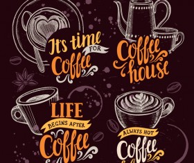 Coffee logos design hand drawn vector 01