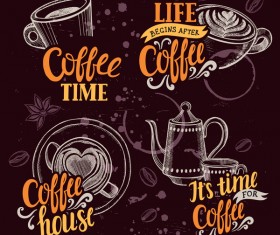 Coffee logos design hand drawn vector 02