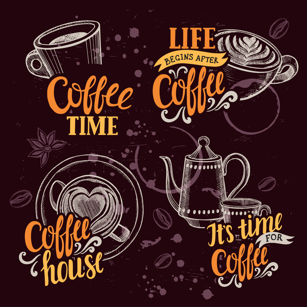 Coffee logos design hand drawn vector 02