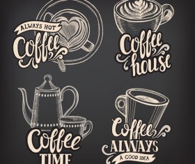 Coffee logos design with chalkboard background vector 01