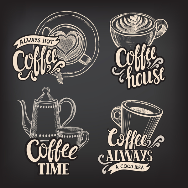 Coffee logos design with chalkboard background vector 01
