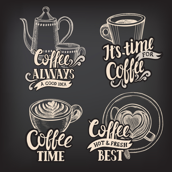 Coffee logos design with chalkboard background vector 02