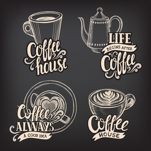 Coffee logos design with chalkboard background vector 03