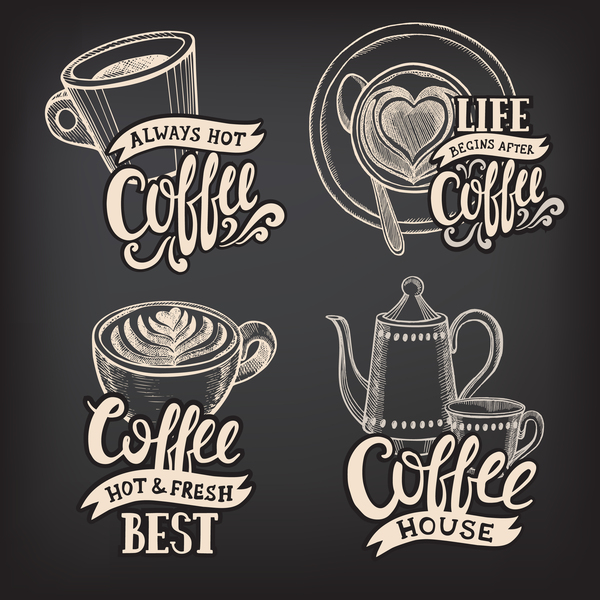 Coffee logos design with chalkboard background vector 04