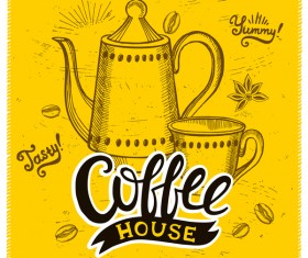 Coffee poster template yellow styles vector 01
