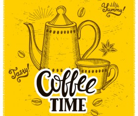 Coffee poster template yellow styles vector 02