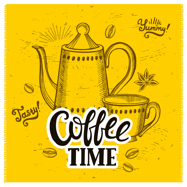 Coffee poster template yellow styles vector 02