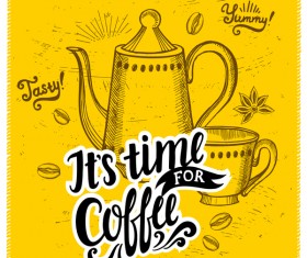 Coffee poster template yellow styles vector 03