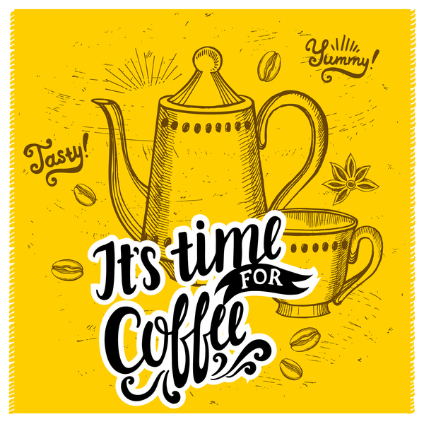 Coffee poster template yellow styles vector 03