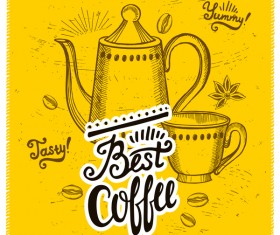 Coffee poster template yellow styles vector 04