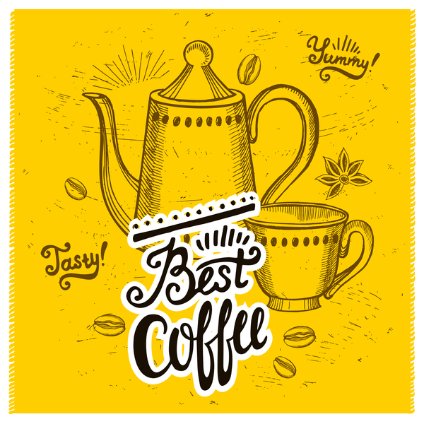 Coffee poster template yellow styles vector 04