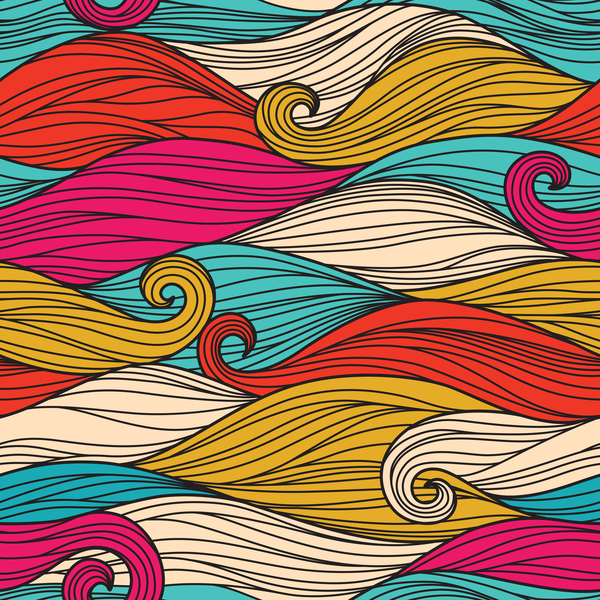 Colored wave decorative pattern seamless vector 07