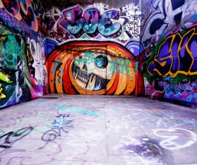 Colorful graffiti painting on the wall Stock Photo