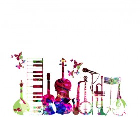 Colorful musical instruments with butterflies vector 01
